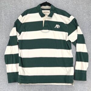 Aeropostale Mens XL Y2K Rugby Shirt Long Sleeve Green White Stripe A87 Polo